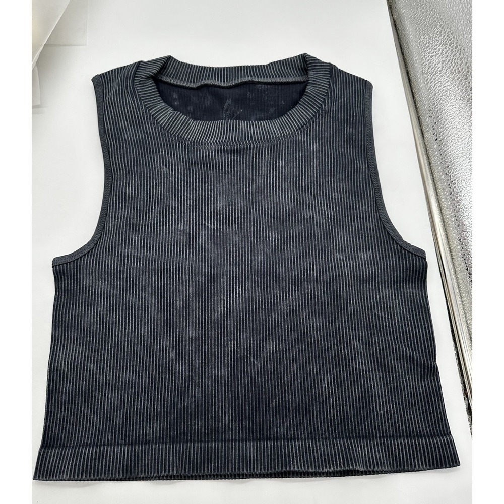 OQQ Ribbed Seamless Tank Top Black/ Gray Size Large